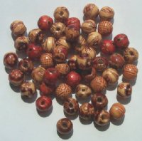 50 10mm (3mm Hole) Patterned Round Wood Beads